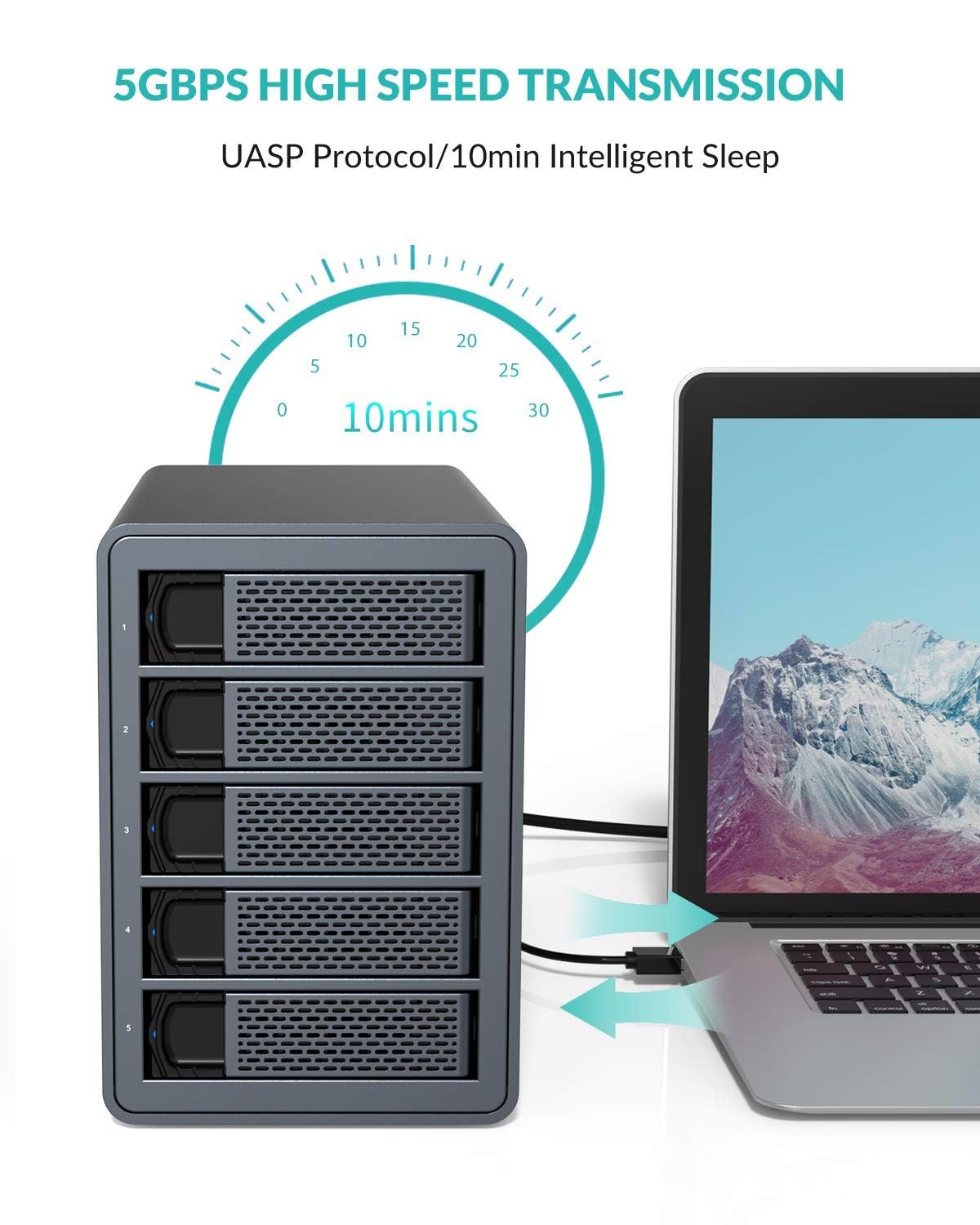 5 Bay Aluminum USB3.0 RAID Hard Drive Enclosure F253278