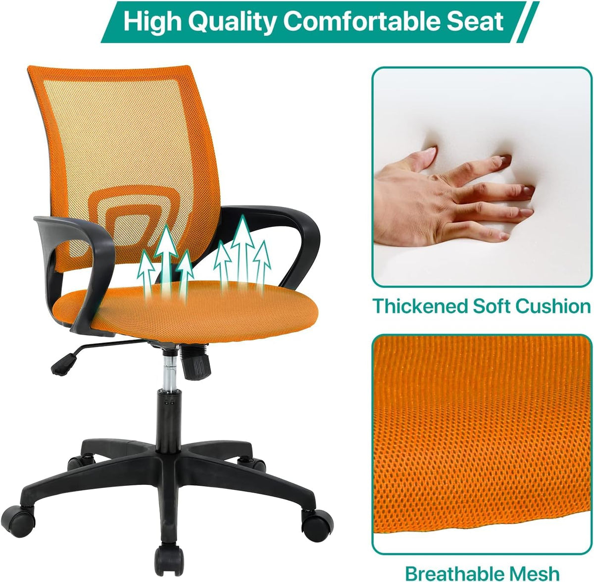 Ergonomic Orange Mesh Office Chair with Lumbar Support E6550