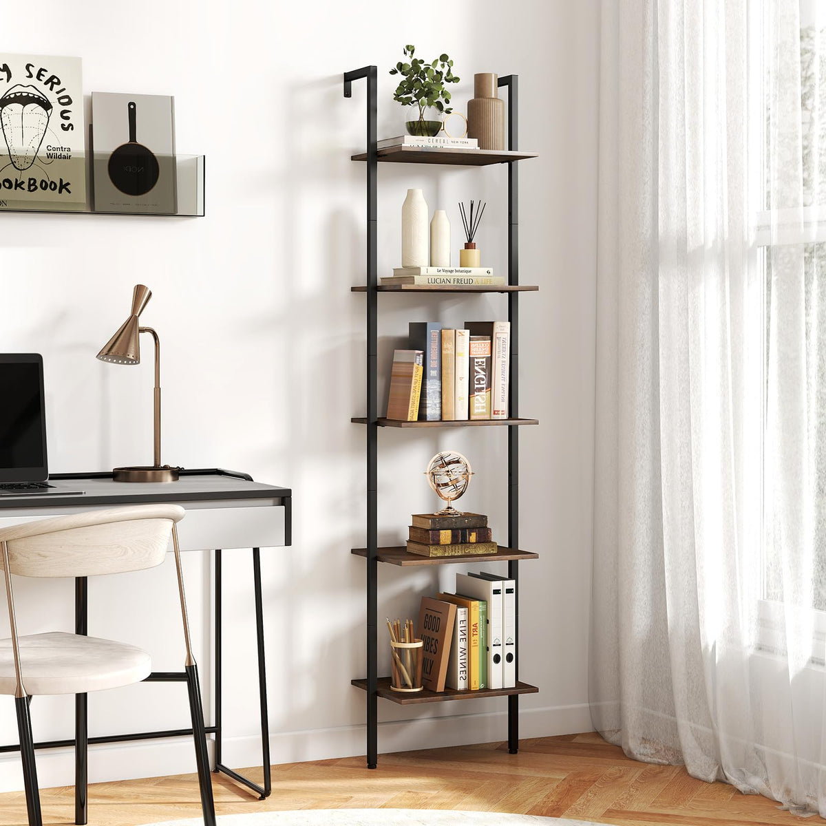 5 Tier Wall Mount Ladder Shelf with Metal Frame Y622315