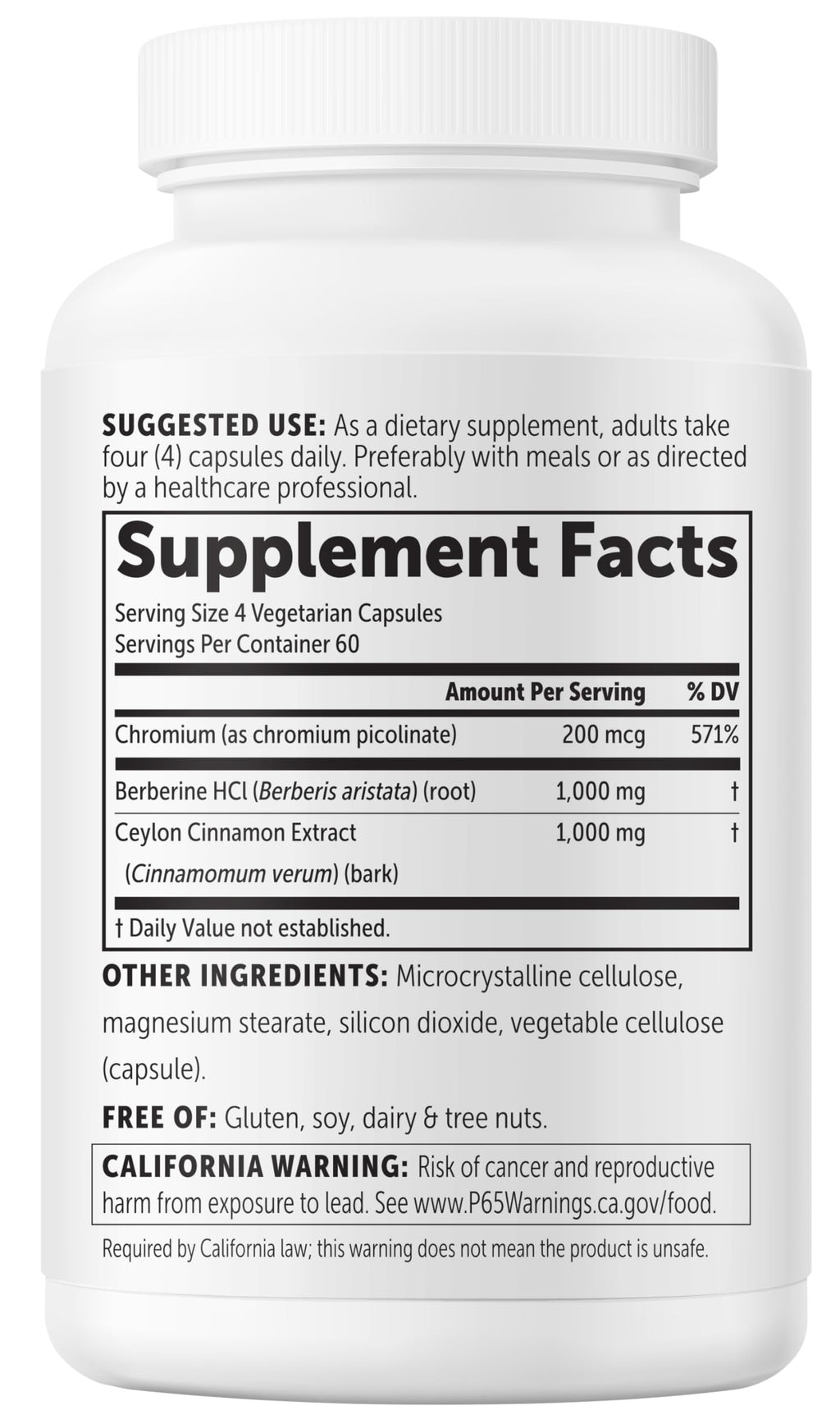 Berberine with Ceylon Cinnamon 2,000 mg 240 Vegetarian Capsules K116