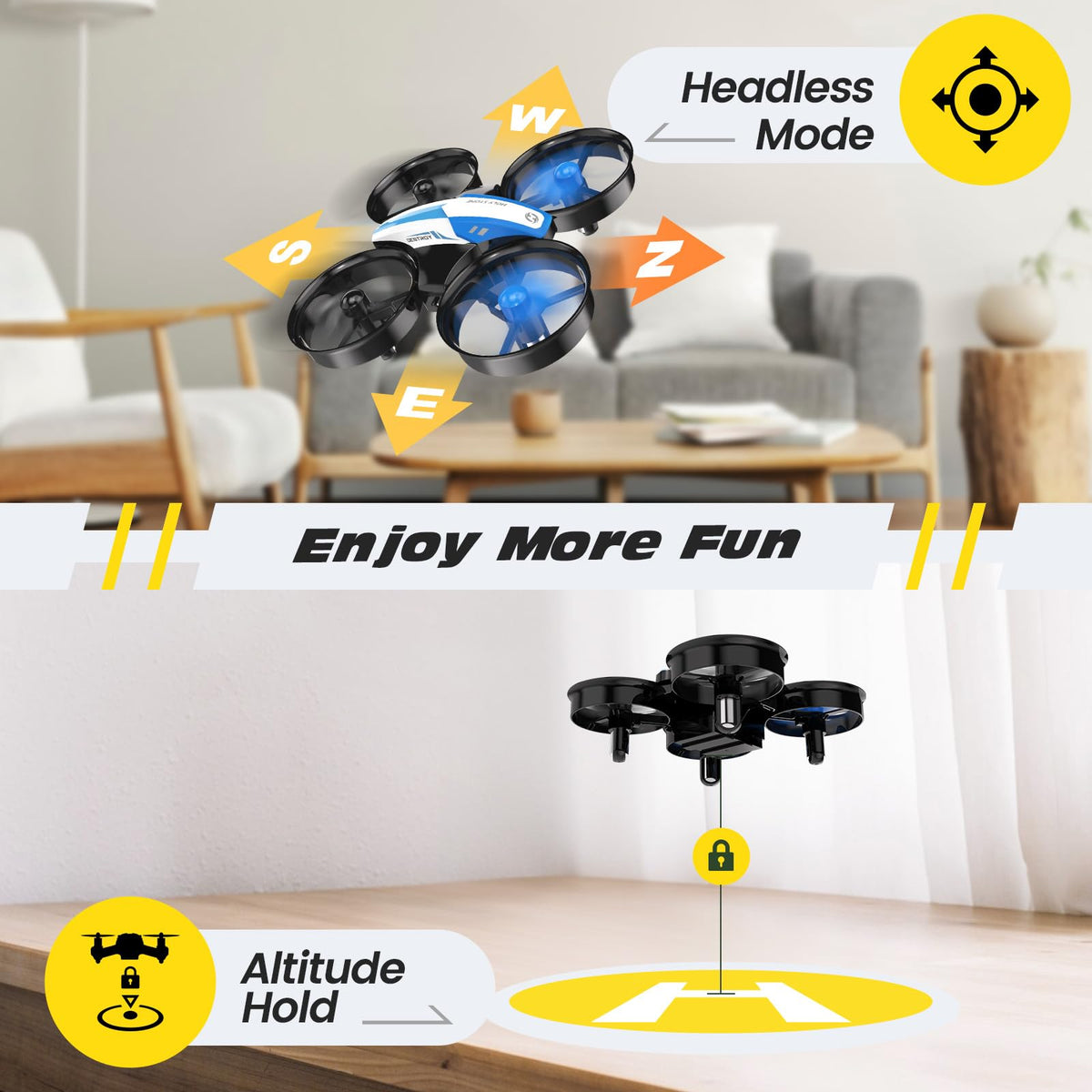 Mini Drone RC Nano Quadcopter with Auto Hovering 3D Flips and 3 Batteries Blue N503217