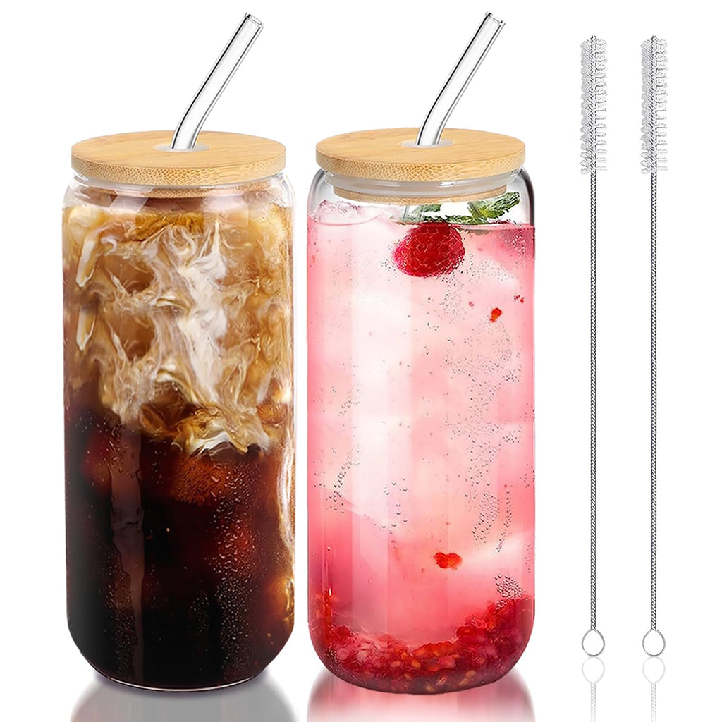 20 oz Glass Cups with Lids and Straws Set of 2 Q3635