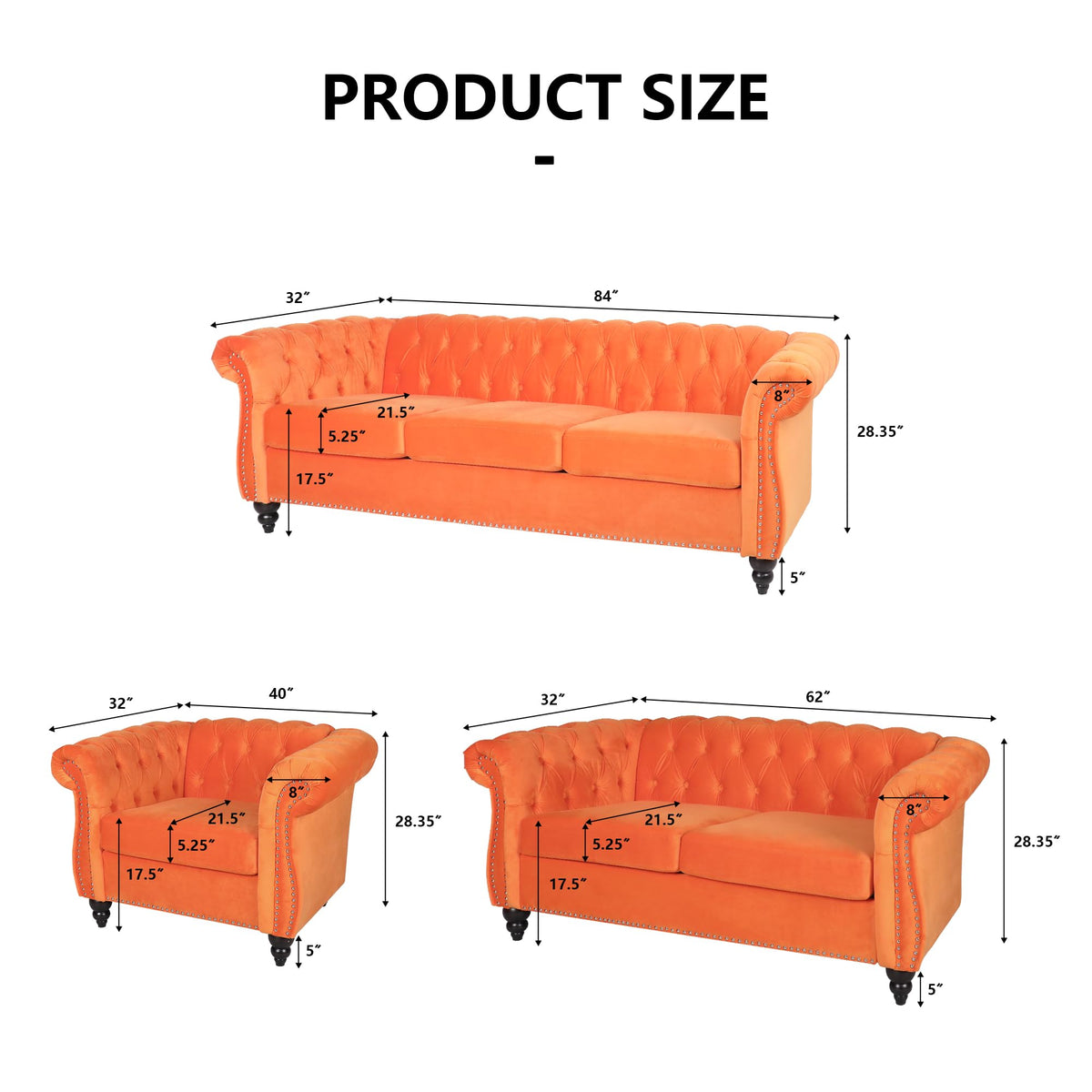 Orange Velvet Upholstered Accent Sofa Chair M912