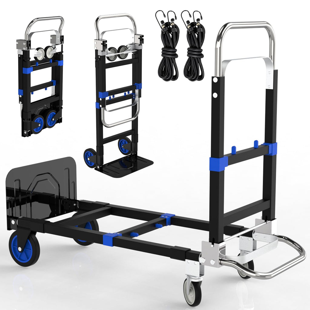 Black Convertible Hand Truck Dolly Cart with 4 Wheels, 500 Lbs Capacity R693905