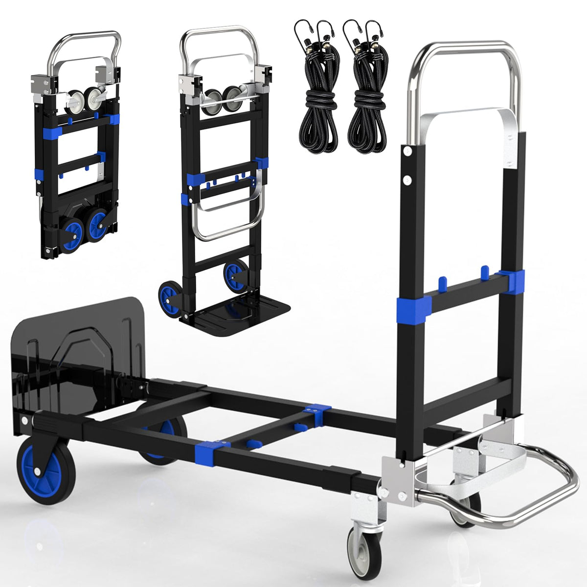 Black Convertible Hand Truck Dolly Cart with 4 Wheels, 500 Lbs Capacity R693905