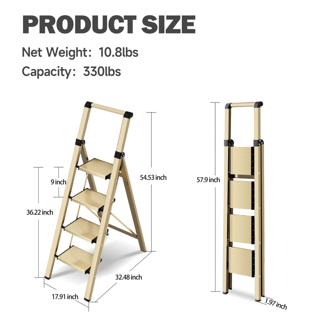 4 Step Lightweight Folding Ladder with Handgrip 330lbs Capacity M41119