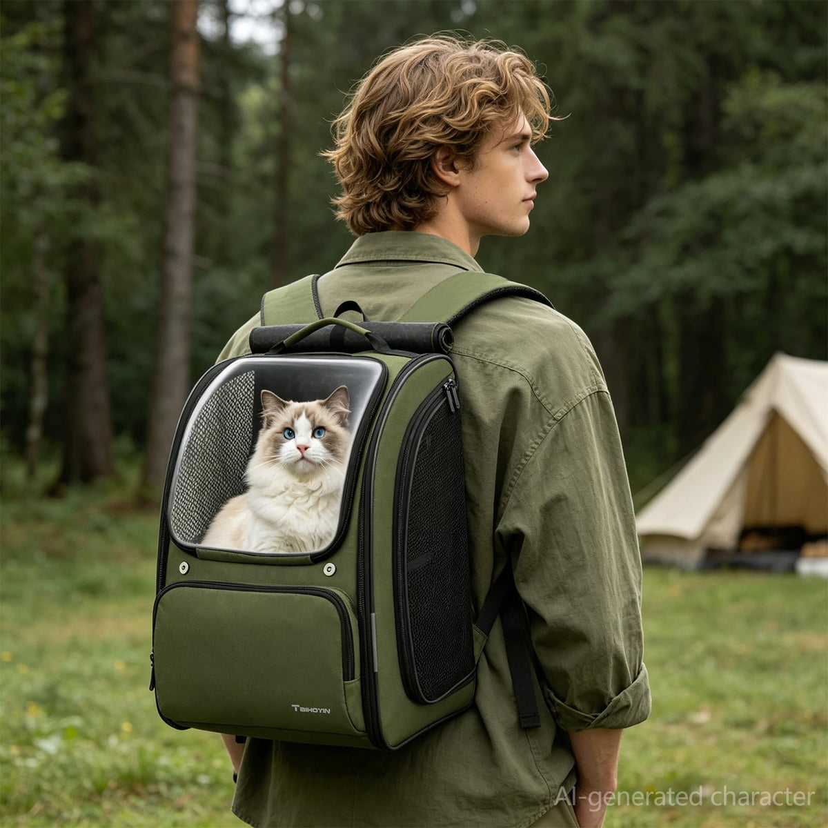Green Expandable Cat Backpack Carrier S625951