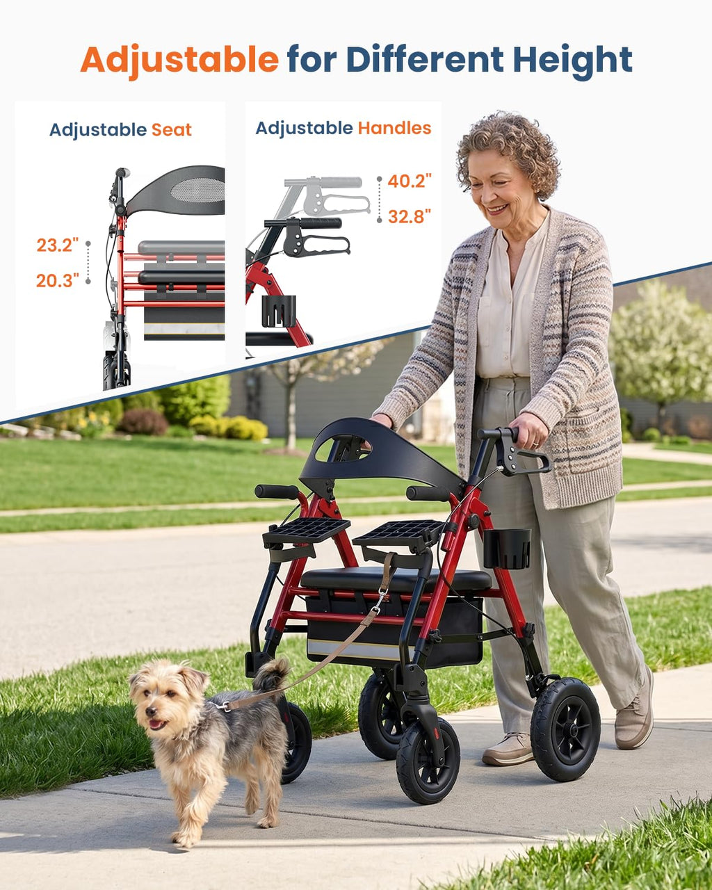 Lightweight Aluminum Folding Rollator & Transport Wheelchair with Seat T370273