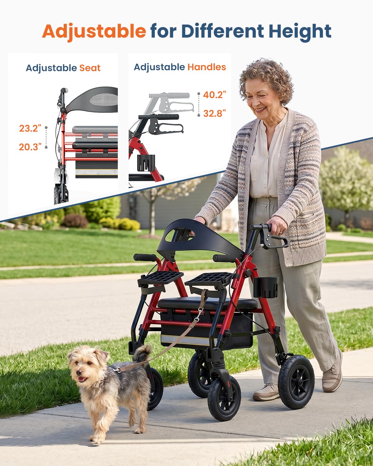 Lightweight Aluminum Folding Rollator & Transport Wheelchair with Seat T370273