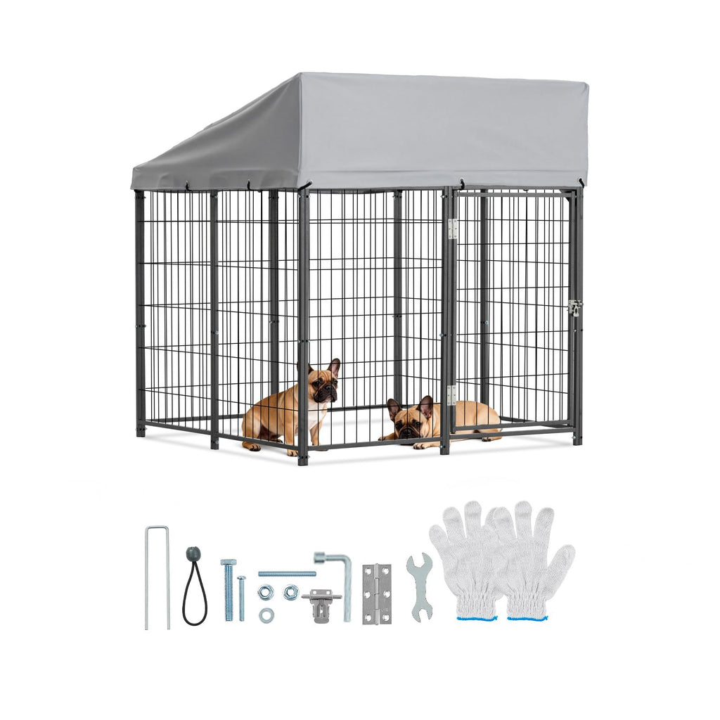 Outdoor Dog Kennel with UV-Resistant & Waterproof Roof Cover O18405
