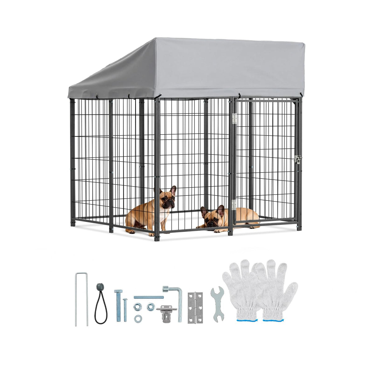 Outdoor Dog Kennel with UV-Resistant & Waterproof Roof Cover O18405