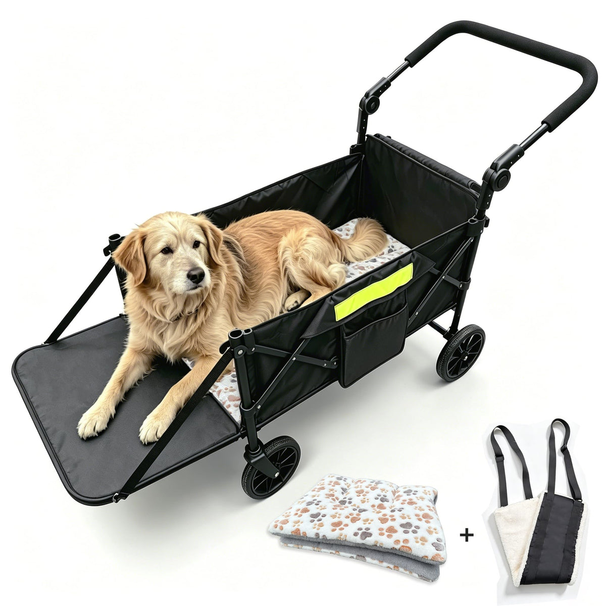 Dual-Entry Dog Wagon with Thick Mat & Lift Harness F918