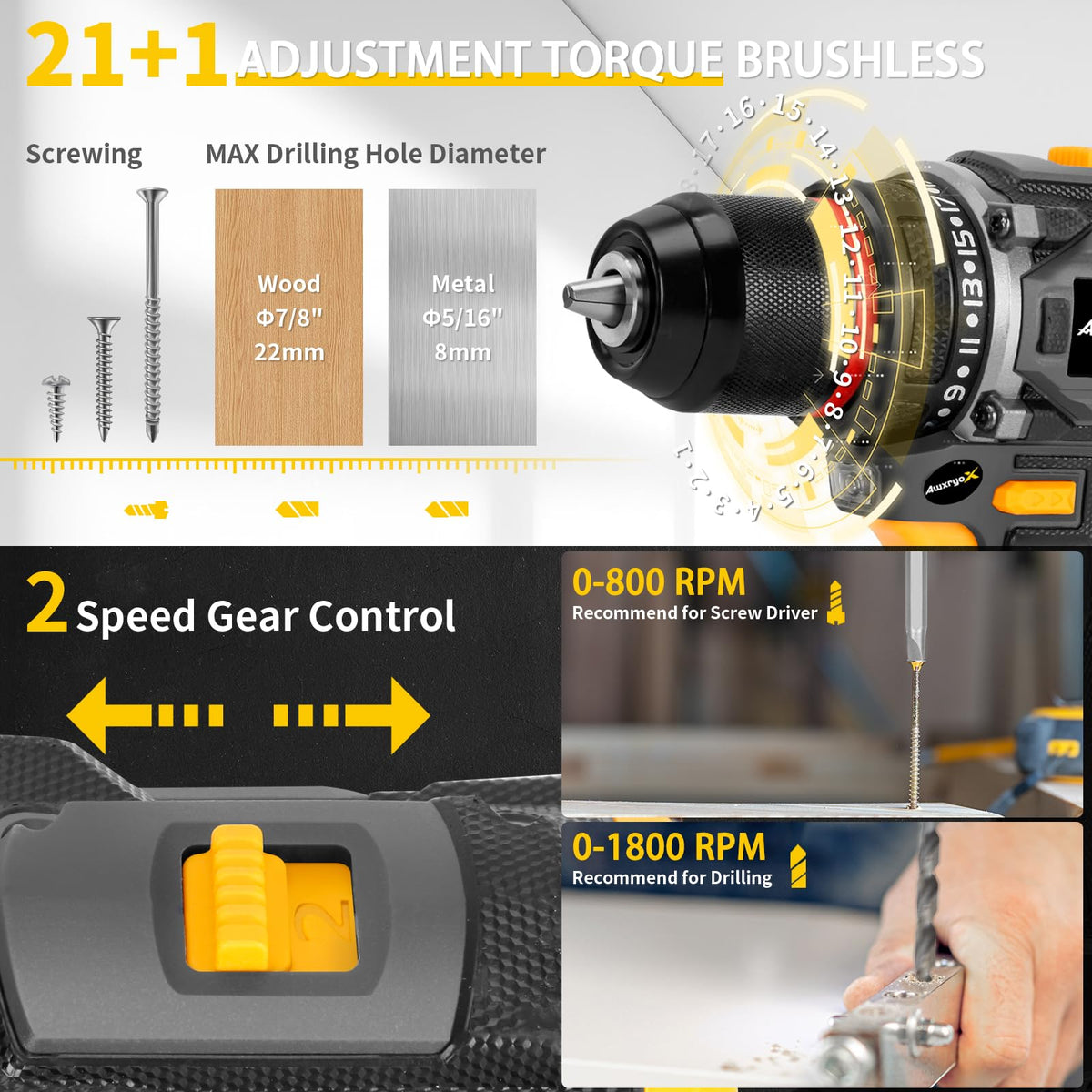 Brushless Compact Cordless Drill Tool Set 135Pcs X51270