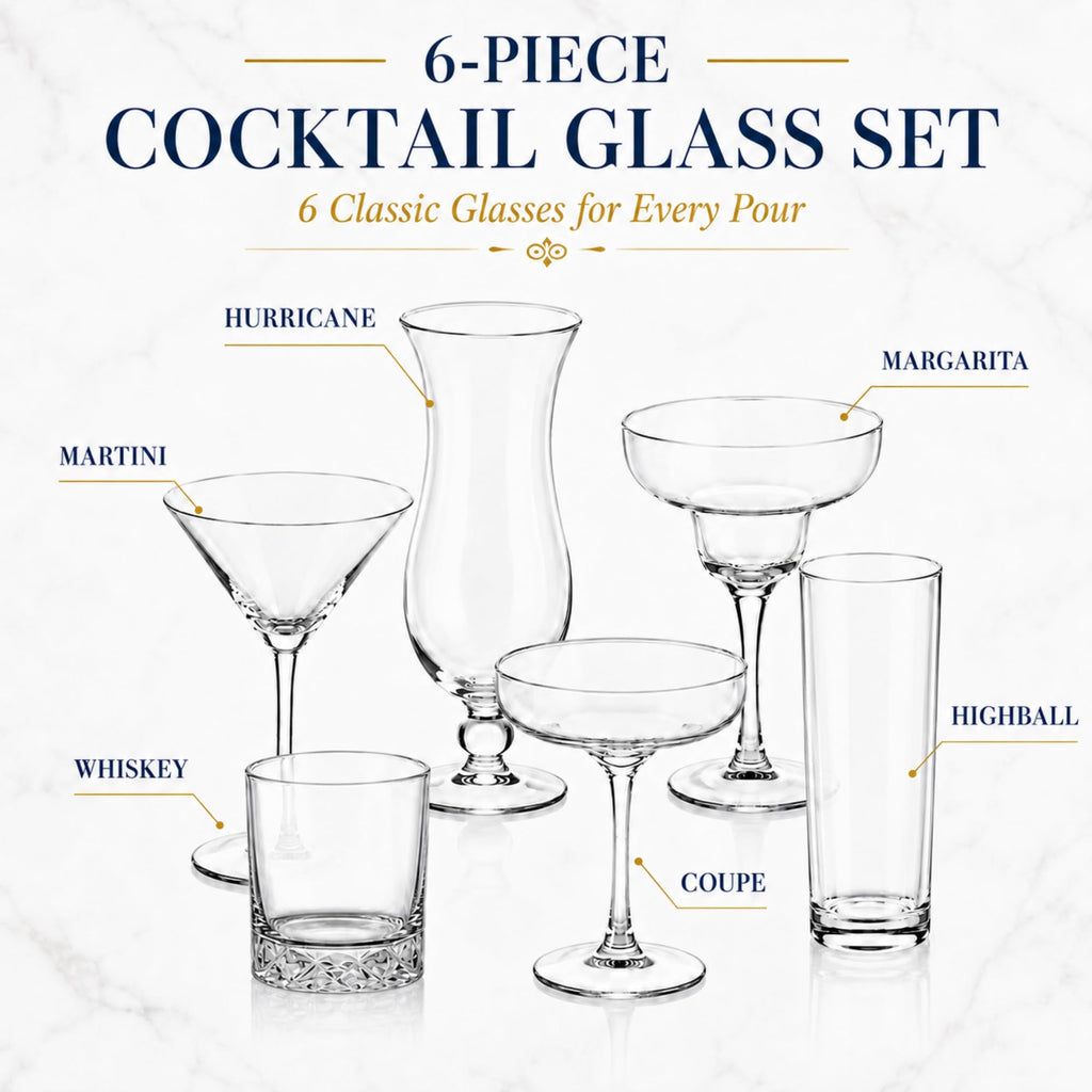 6 Set Cocktail Glasses Mixed Drinkware O54433