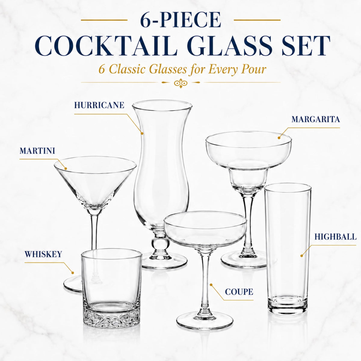 6 Set Cocktail Glasses Mixed Drinkware O54433