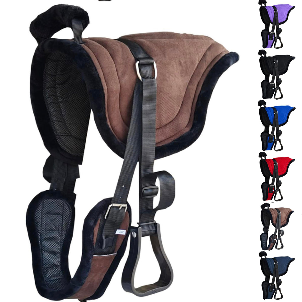 Padded Suede Leather Bareback Pad with Girth & Stirrups T24083