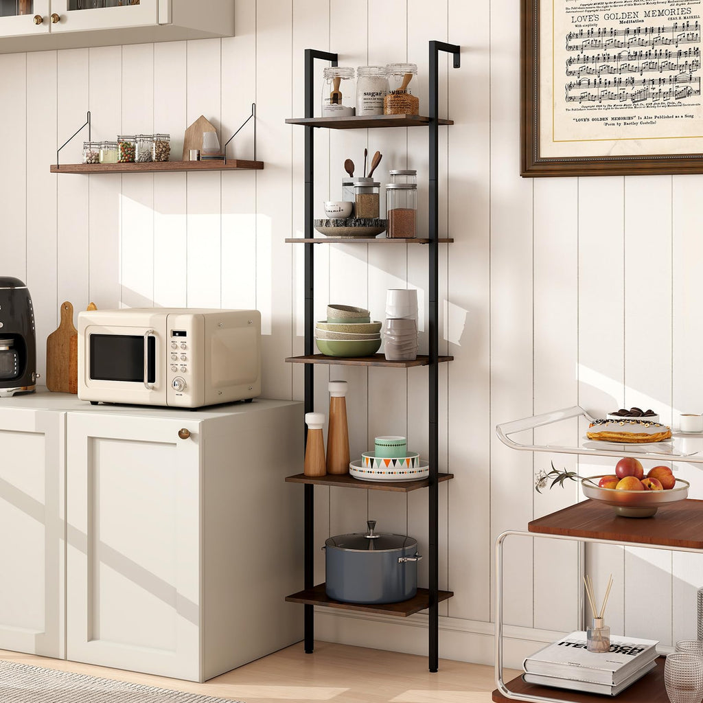 5 Tier Wall Mount Ladder Shelf with Metal Frame Y622315