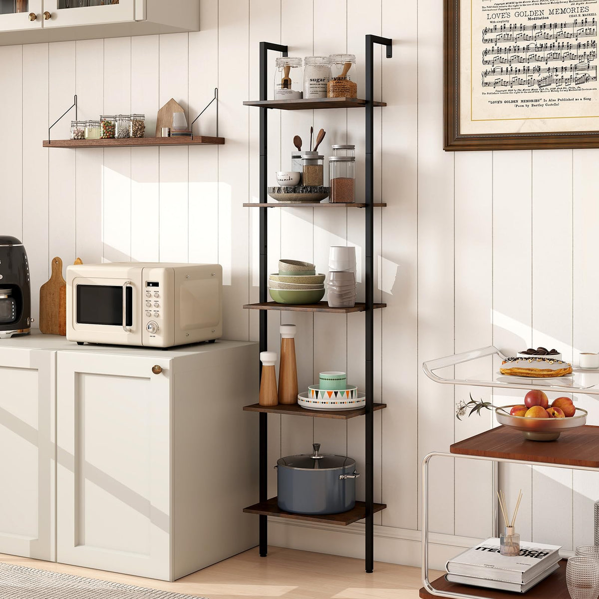 5 Tier Wall Mount Ladder Shelf with Metal Frame Y622315