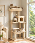 Beige 56.3" 6-Tier Cat Tree with Hammock and Condo V7869