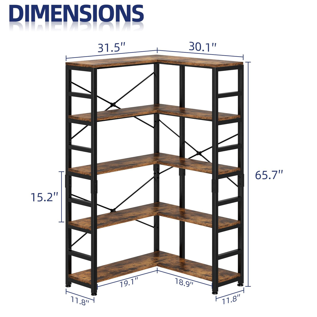 5-Tier L-Shaped Corner Bookshelf M511