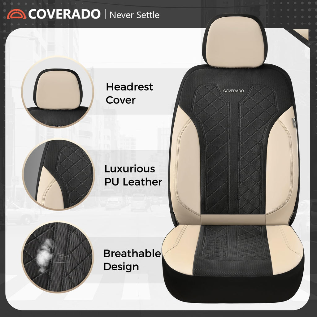 Beige 5-Piece PU Leather Mesh Car Seat Covers R710325