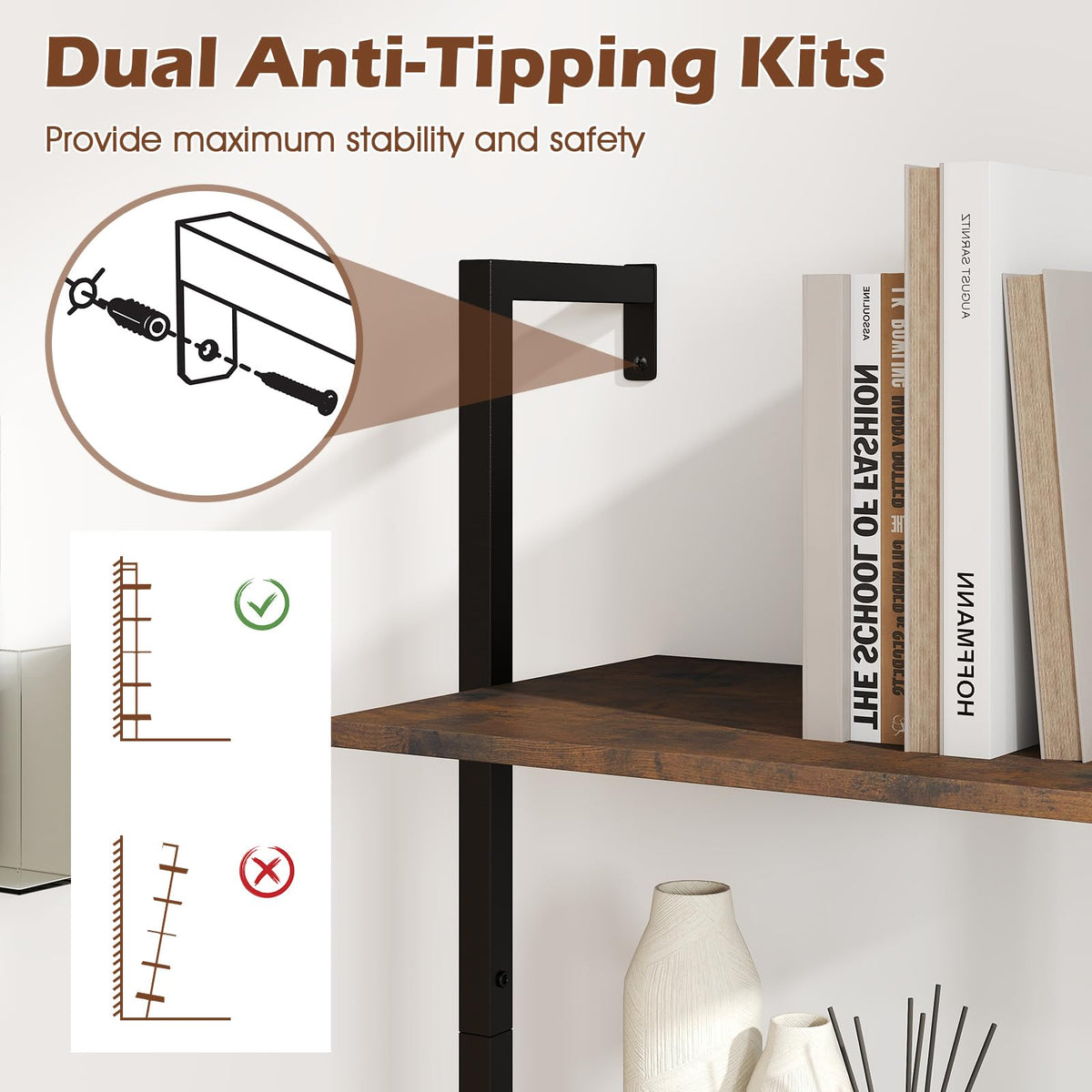 5 Tier Wall Mount Ladder Shelf with Metal Frame Y622315