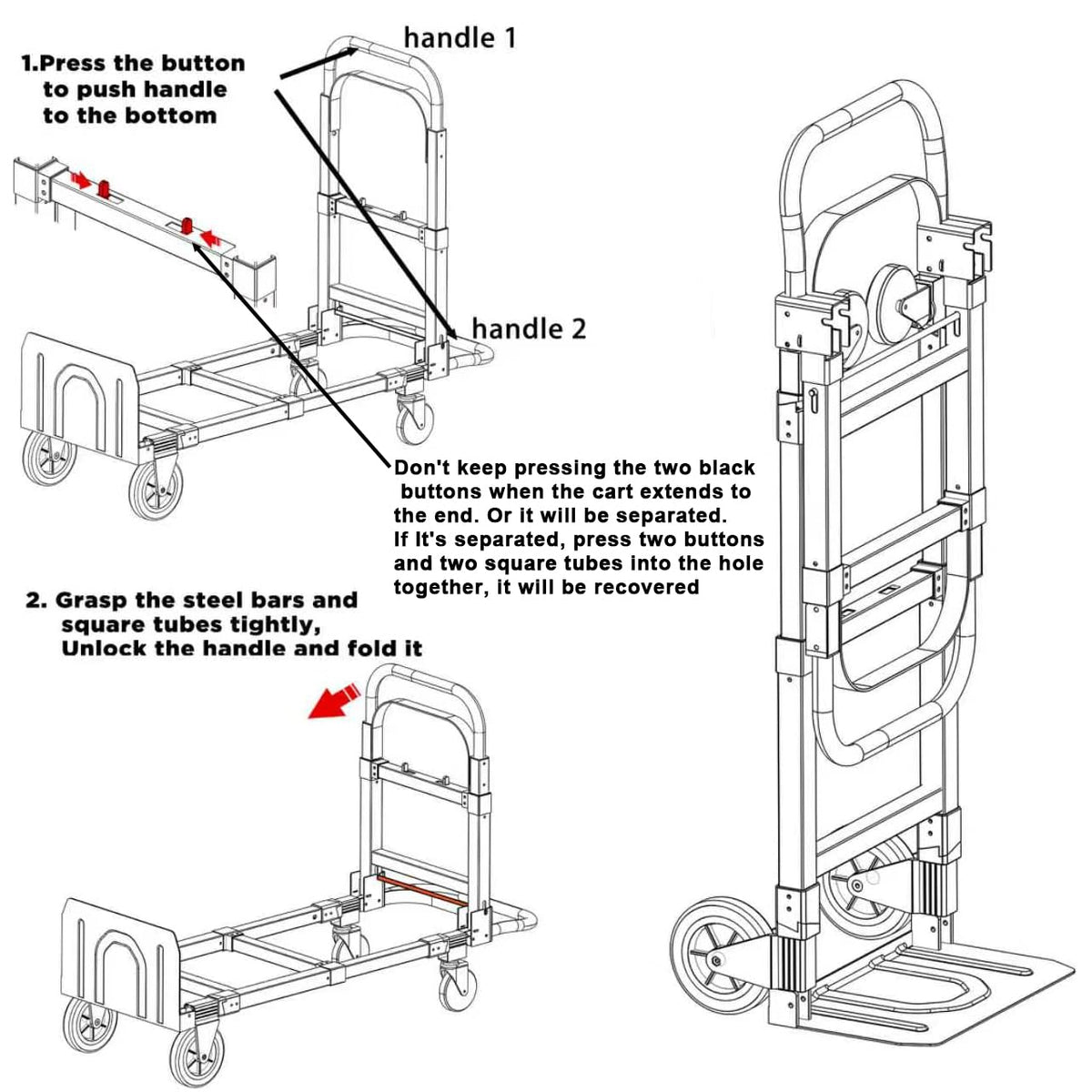 Black Convertible Hand Truck Dolly Cart with 4 Wheels, 500 Lbs Capacity R693905
