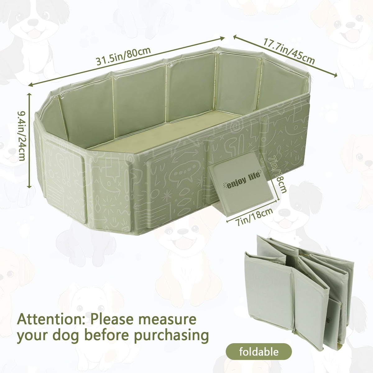 Foldable Pet Bath Pool 29.5×17.7 Inches Green P586814