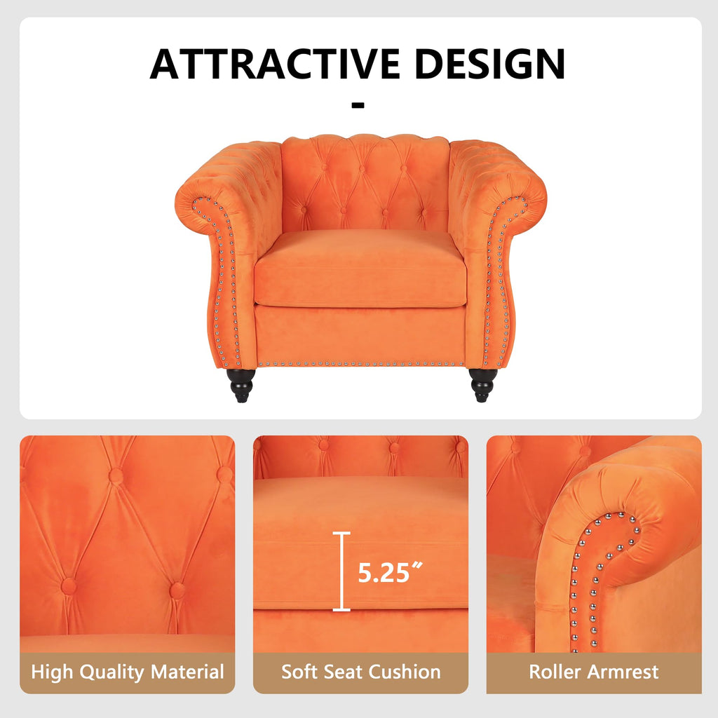 Orange Velvet Upholstered Accent Sofa Chair M912