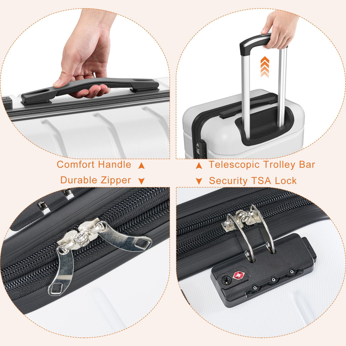 20 Inch White Hard Shell Carry on Luggage D99495
