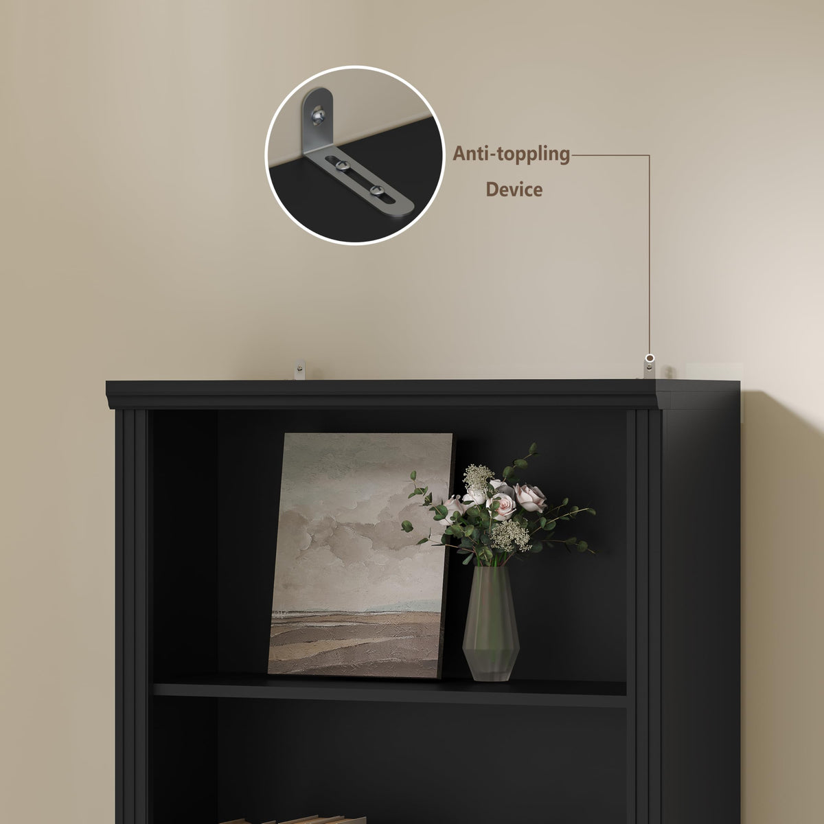 Black 75" Tall 6 Tier Adjustable Bookshelf N99858