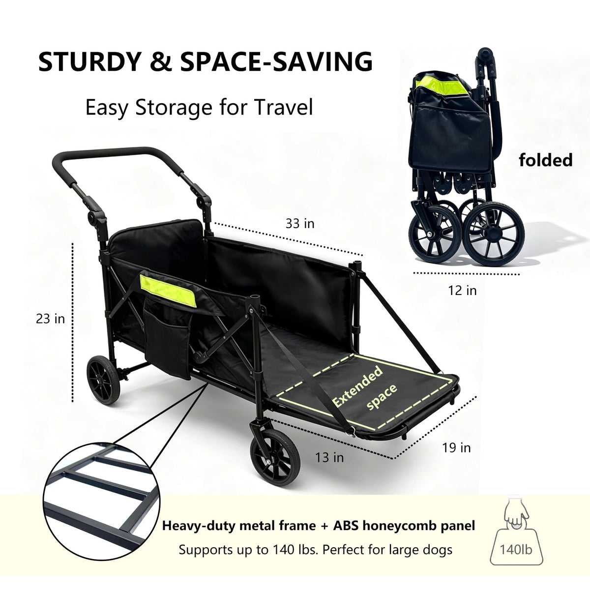 Dual-Entry Dog Wagon with Thick Mat & Lift Harness F918