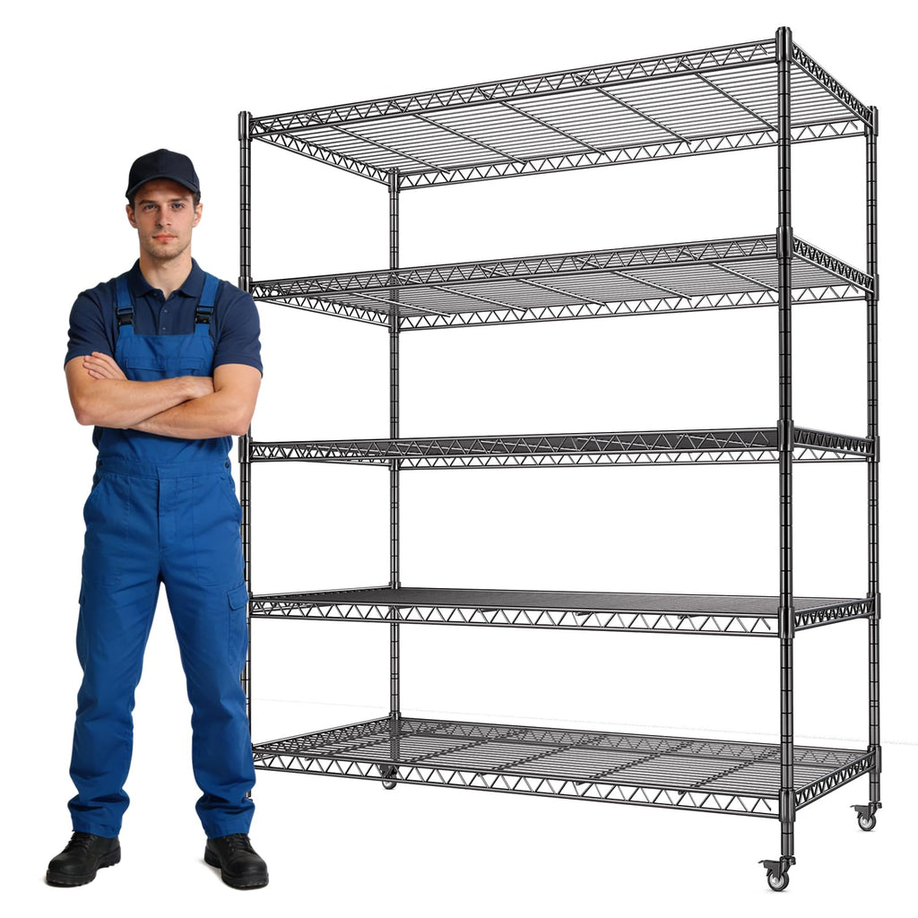 46”W 5 Tier Metal Wire Shelving with Wheels U91275