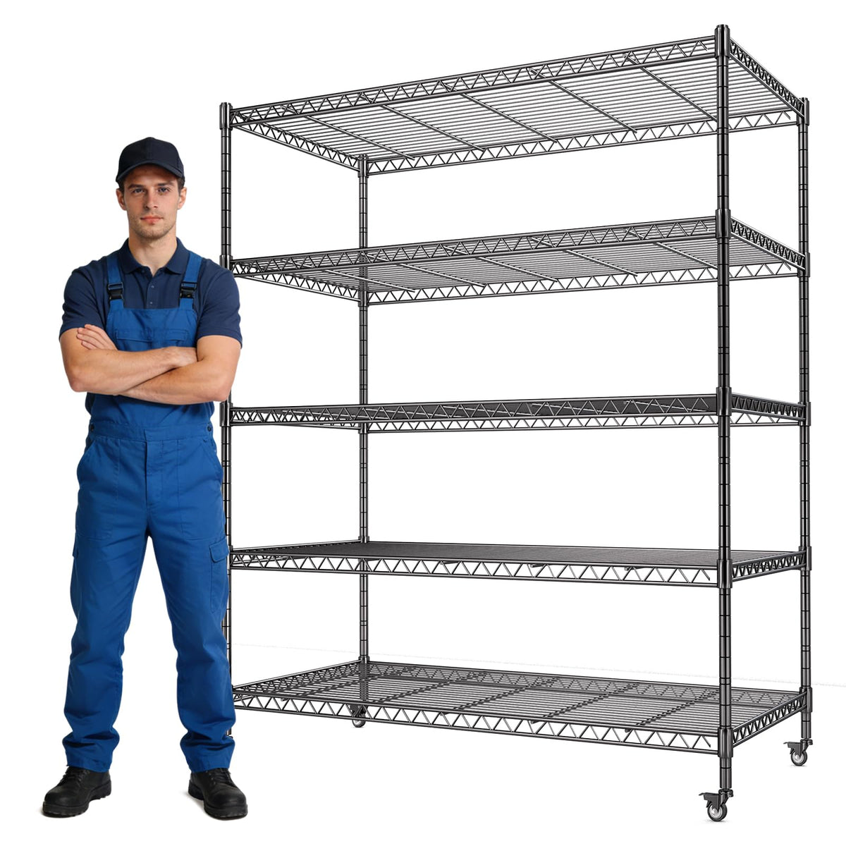 46”W 5 Tier Metal Wire Shelving with Wheels U91275
