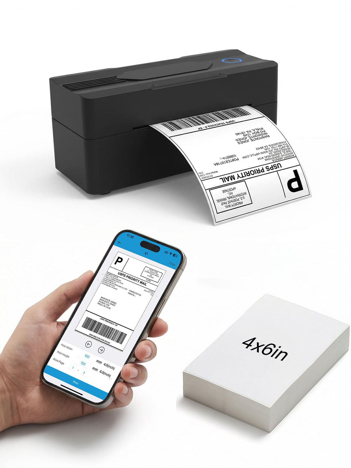 Bluetooth Thermal Shipping Label Printer 4x6 Black A256560