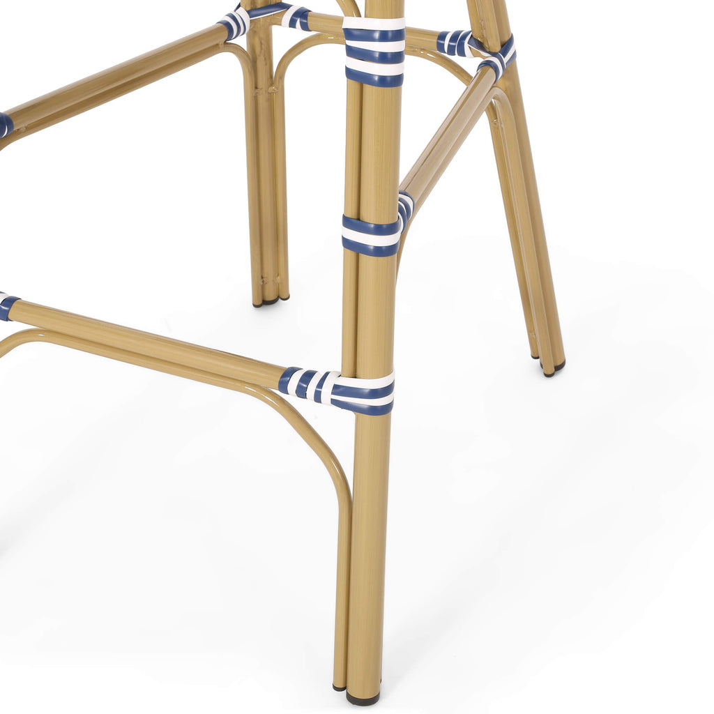29.5" Bar Height Outdoor Stools Set of 2 Wicker Rattan Aluminum Teal Blue White I619077