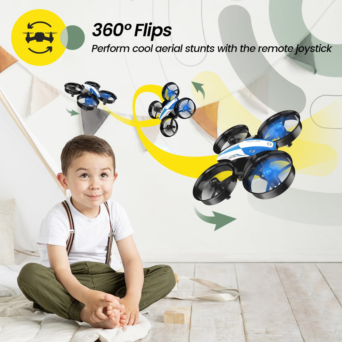 Mini Drone RC Nano Quadcopter with Auto Hovering 3D Flips and 3 Batteries Blue N503217