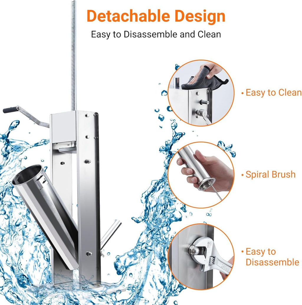 7L Stainless Steel Vertical Sausage Stuffer with 5 Stuffing Tubes X223