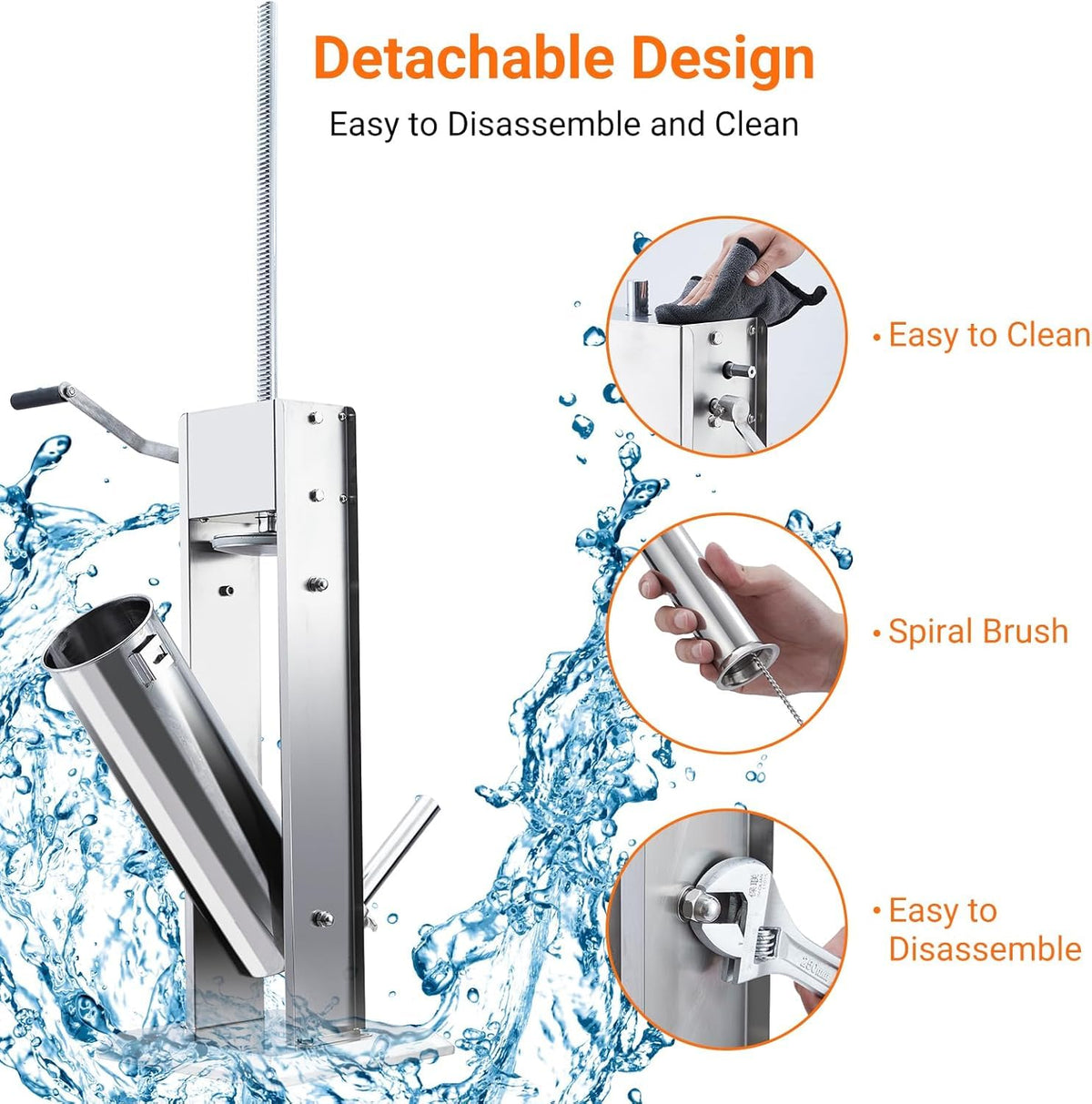 7L Stainless Steel Vertical Sausage Stuffer with 5 Stuffing Tubes X223