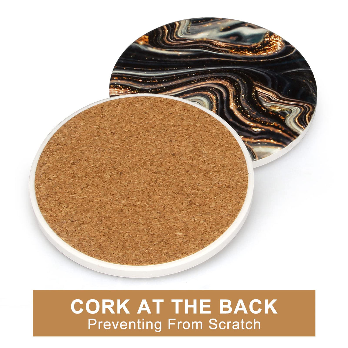 Black and Gold Marble Coasters with Holder X3861