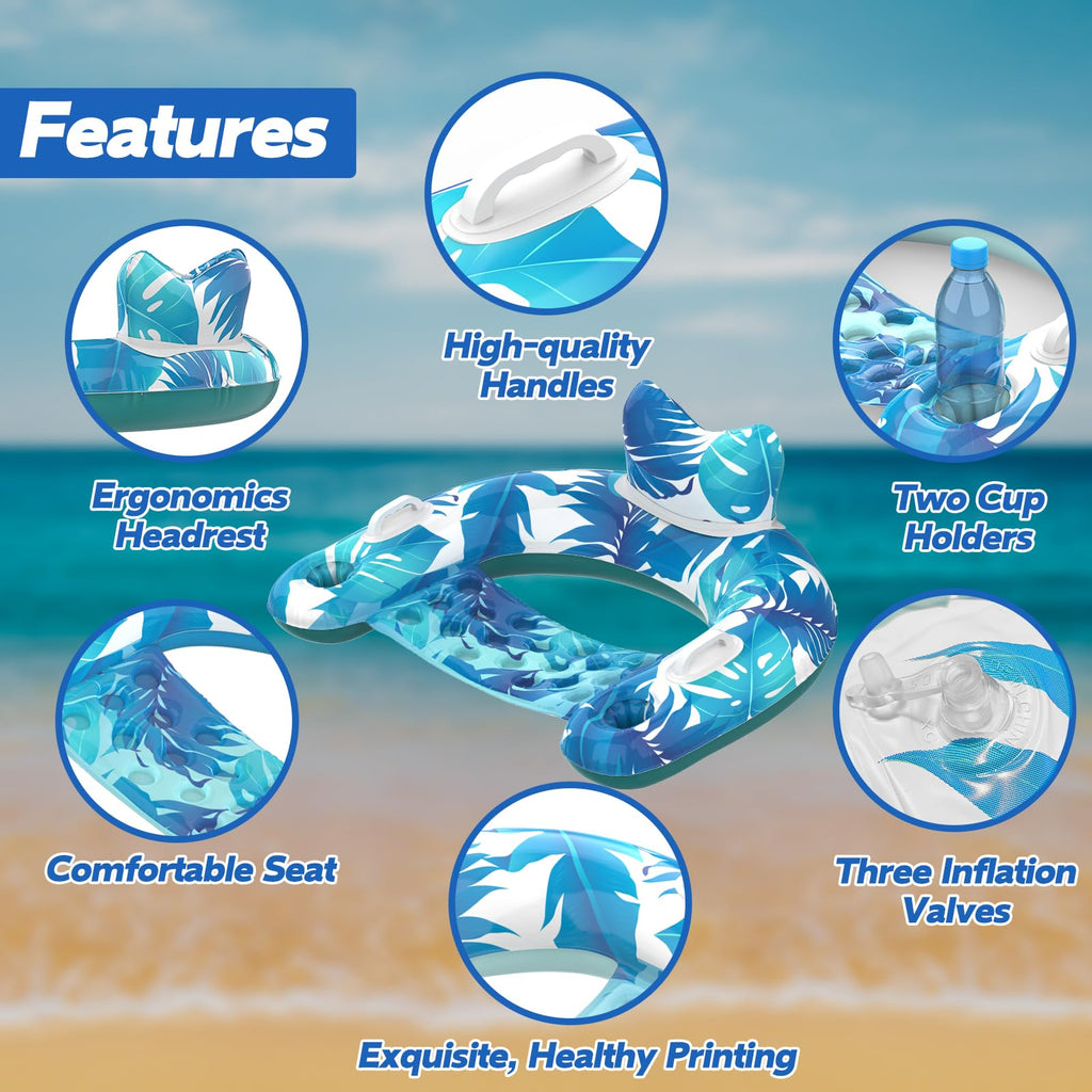 Inflatable Pool Float Chairs with Cupholders & Handles, 3 Pack G344