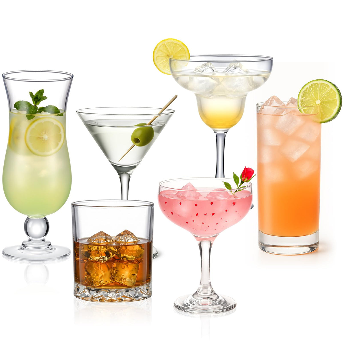 6 Set Cocktail Glasses Mixed Drinkware O54433