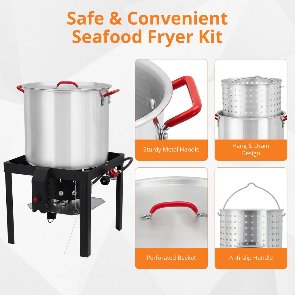 60QT Seafood Boil Pot with Strainer Basket and Propane Burner Stove S66729