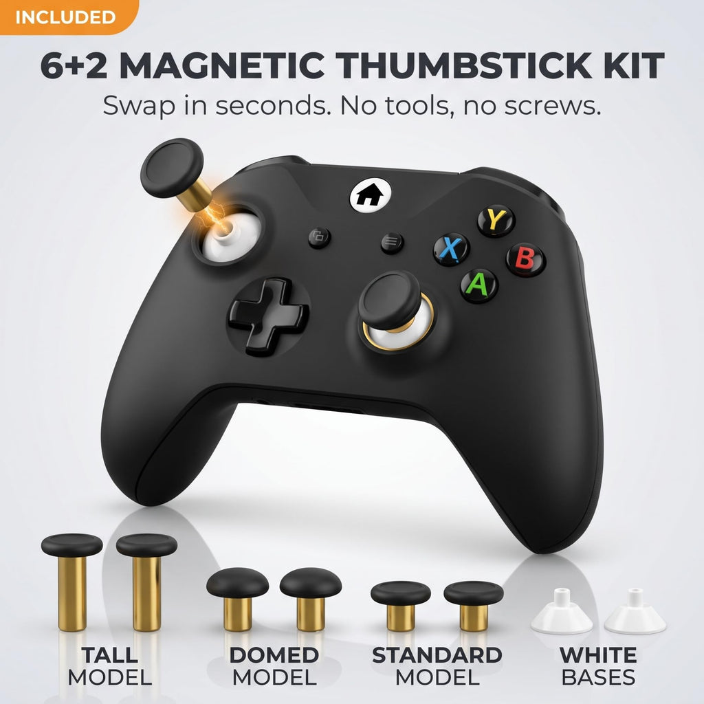 Wireless Controller with 6 Swappable Metal Thumbsticks, Hall Effect Sticks, Dual Rumble, Bluetooth 5.0 T367