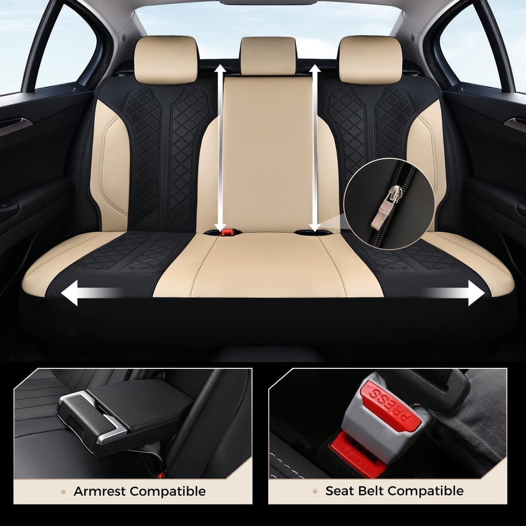 Beige 5-Piece PU Leather Mesh Car Seat Covers R710325