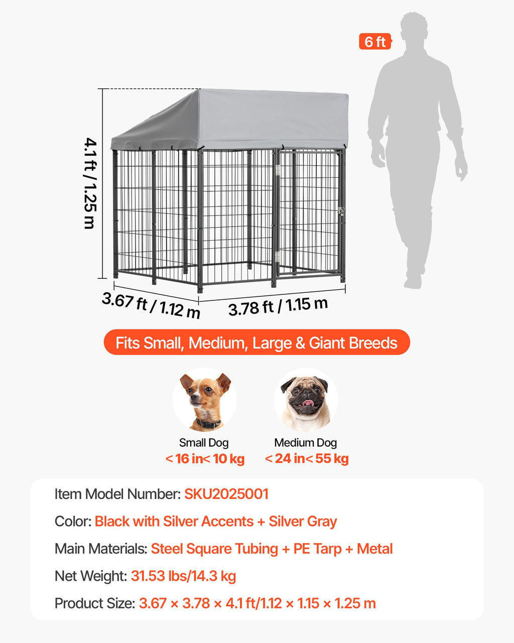 Outdoor Dog Kennel with UV-Resistant & Waterproof Roof Cover O18405