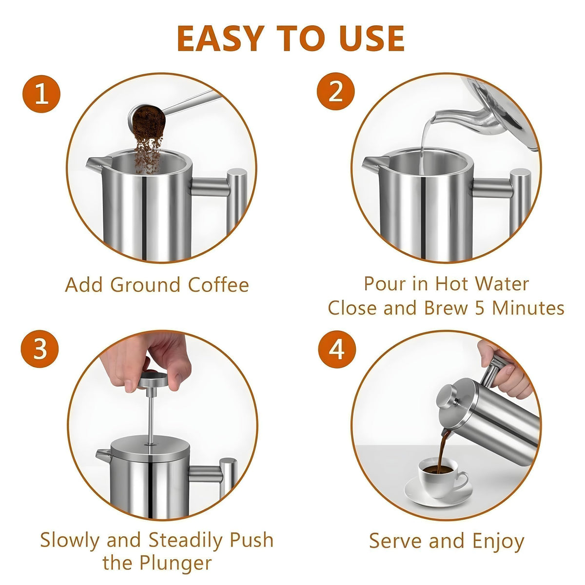 50oz Stainless Steel Double Wall Insulated French Press W27247
