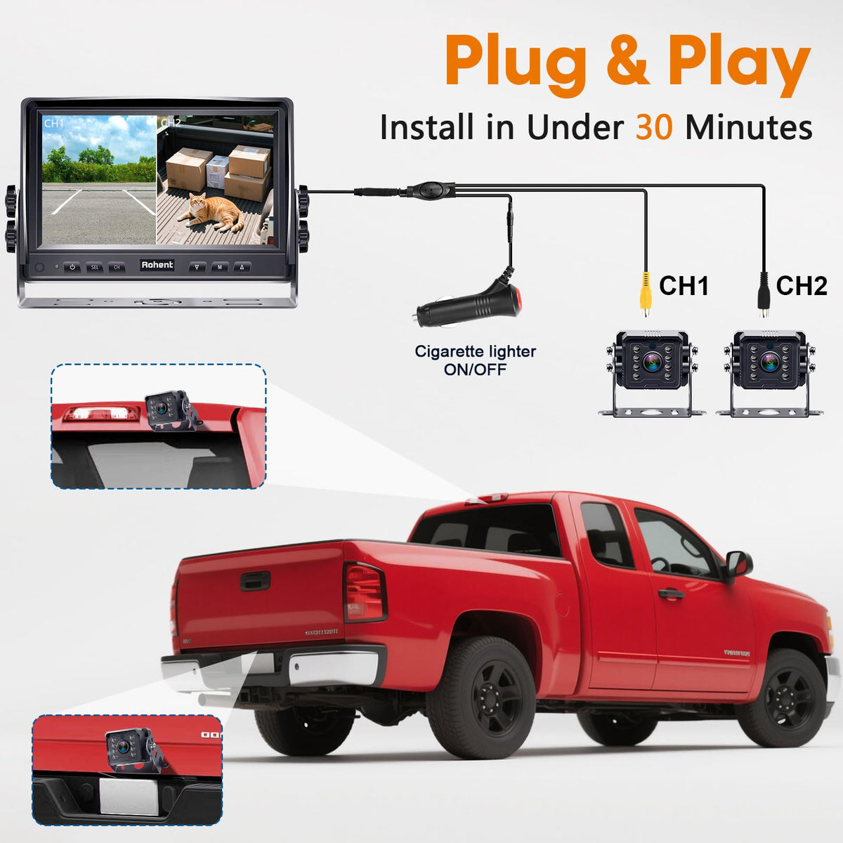 7" Split Screen Dual Backup Camera System P5938