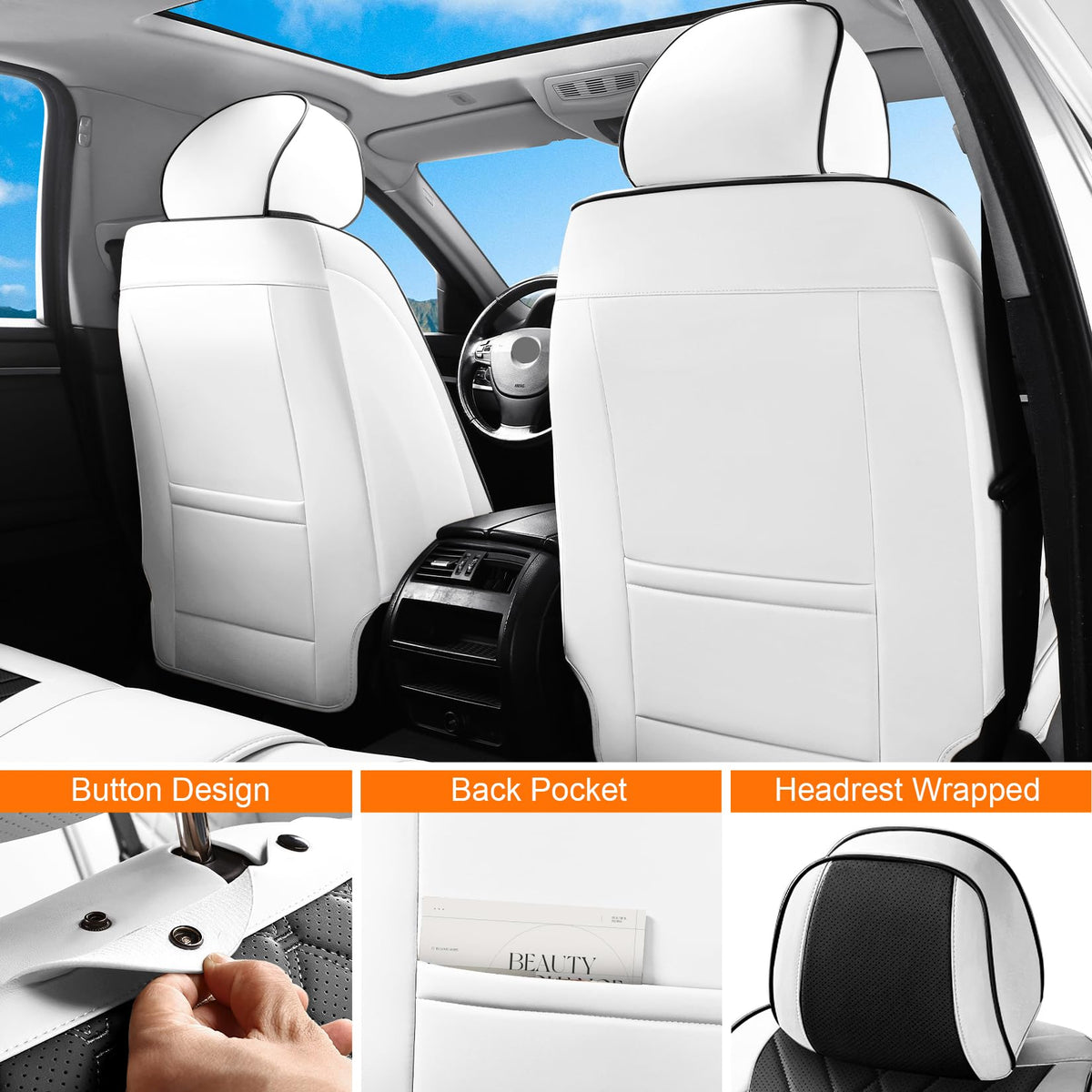 Black White Car Seat Covers Full Set I4510