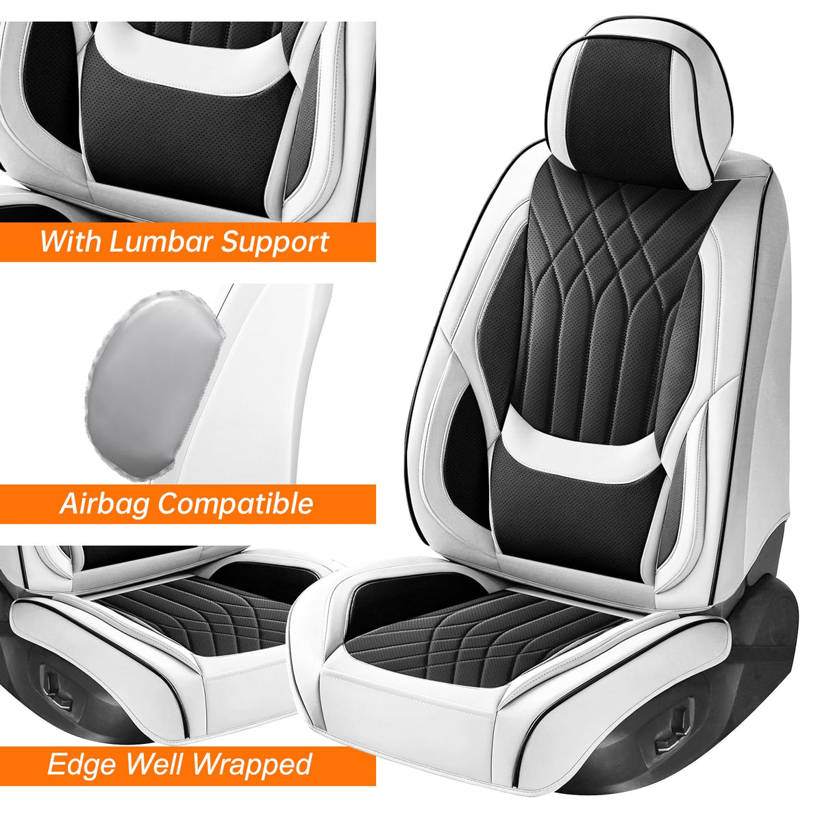 Black White Car Seat Covers Full Set I4510